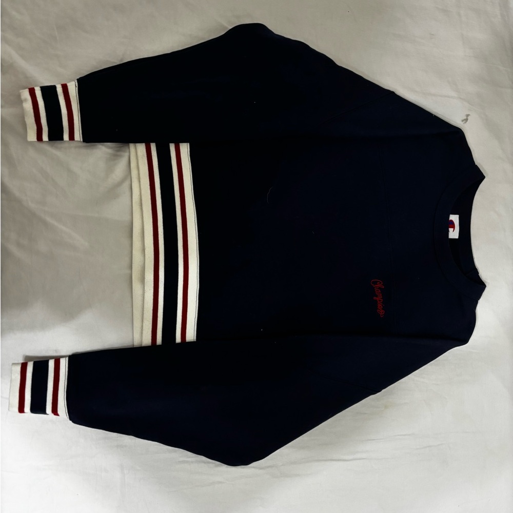Champion Cropped Sweater - Navy with Red and White Accents